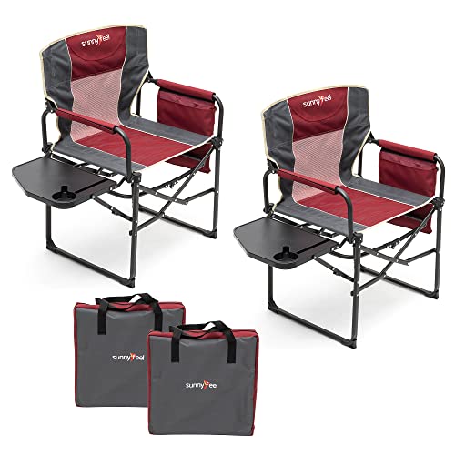 SUNNYFEEL Camping Directors Chair, Heavy Duty,Oversized Portable Folding Chair with Side Table, Pocket for Beach, Fishing,Trip,Picnic,Lawn,Concert Outdoor Foldable Camp Chairs