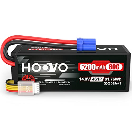 HOOVO 4S 14.8V 80C 6200mAh RC Lipo Battery Hard Case with EC5 Connector for FPV UAV Drone RC Quadcopter Helicopter Airplane Racing (1 Pack)
