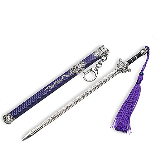 FFYGYZ Chinese Ancient Sword Key Chains Chinese JIAN Weapon Metal Model Keychain Key Chain Ring Sword Shaped Parcel Letter Opener Gift Action Figure Arts Free Sword Stand(Silver)