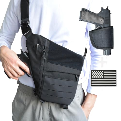 Crossbody Sling Bag, Anti Thief Conceal Carry Handgun Bag, Stealth Personal Pocket Bag Over Shoulder Backpack for Men Women (Black with holster)