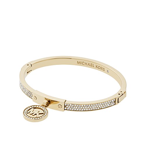 Michael Kors Stainless Steel and Pavé Crystal MK Logo Bangle Bracelet for Women, Color: Gold (Model: MKJ5976710)