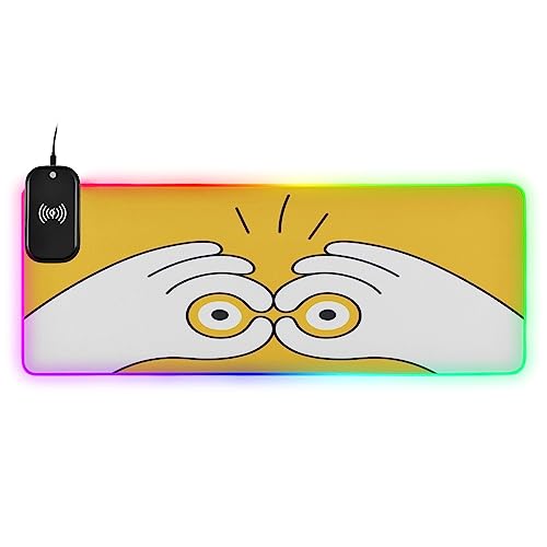 VKPSCHJ Mouse Pad with Wireless Charger 15W Large for Gaming,Funny Gesture Eyes PC,Laptop,Desk, Telescope RGB Glowing Computer Keyboard Mats Pads Non-Slip for Home & Office