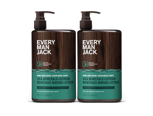 Every Man Jack Mens Sea Minerals + Citron Hand & Body Lotion for All Skin Types - Dermatologist Tested & Hypoallergenic - Nourish Skin with Lightweight Fast Absorbing Lotion - 13.5oz 2 Bottles