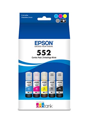 EPSON 552 EcoTank Ink Ultra-high Capacity Bottle Five Color Combo Pack (T552920-S) Works with EcoTank Photo ET-8500, ET-8550