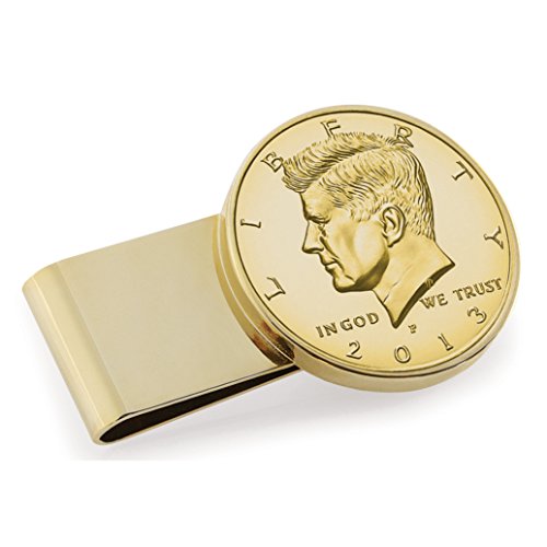 Coin Money Clip - JFK Half Dollar Layered in Pure 24k Gold | Stainless Steel Moneyclip Layered in Pure 24k Gold | Holds Currency, Credit Cards, Cash | Genuine U.S. Coin | Certificate of Authenticity