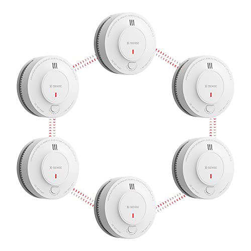 X-Sense Wireless Interconnected Battery Powered Smoke Detector Fire Alarm with Over 820 ft Transmission Range, SD19-W, Pack of 6