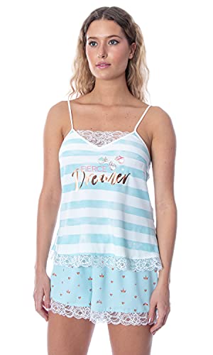 INTIMO Disney Princess Women's Sleeping Beauty Fierce Dreamer Lace Trim Cami and Shorts Sleepwear Pajama Set (Large)
