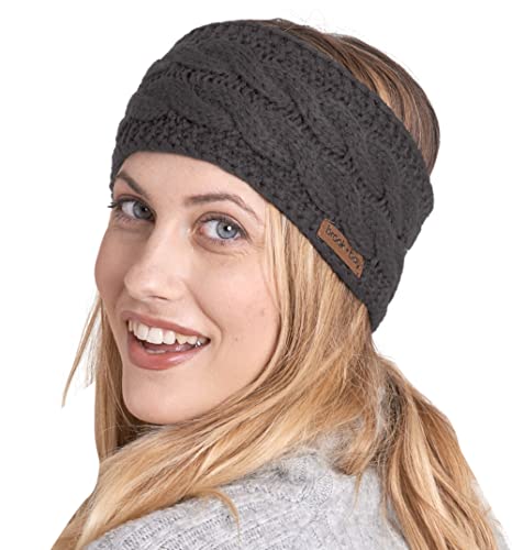 Brook + Bay Womens Winter Ear Warmer Headband - Fleece Lined Cable Knit Ear Band Covers for Cold Weather - Soft & Stretchy Head Wrap