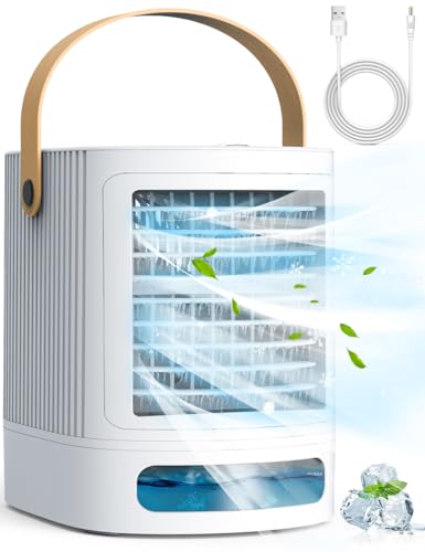 BALKO Mini Air Conditioner, Evaporative Air Cooler w/ 3-Level Humidify & 3 Speeds, 7-Color Night Light, USB Powered Desk Portable Air Conditioners, Small Air Conditioner for Bedroom Room Office