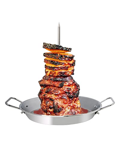 Dallden Vertical Skewer for Grill-Al Pastor Skewer Vertical Rotisserie Vertical Spit Stand for Tacos Al Pastor, Shawarma, Gyros- BBQ Grilling Accessory with 3 Removable Spikes (8”, 10' and 12”)