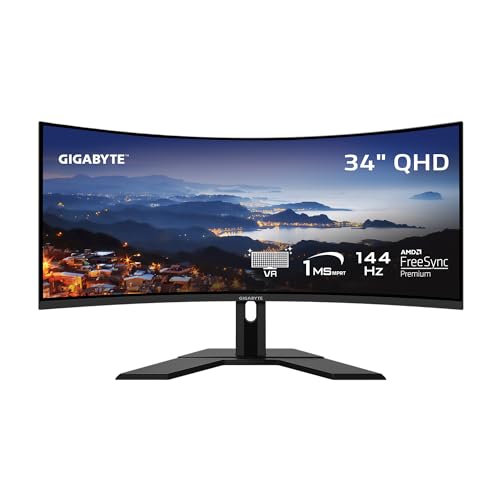 GIGABYTE G34WQC A 34' 144Hz Ultra-Wide Curved Gaming Monitor, 3440 x 1440 VA 1500R , 1ms (MPRT) Response Time, 90% DCI-P3, VESA Display HDR400, FreeSync Premium, BLACK (G34WQC A-SA)