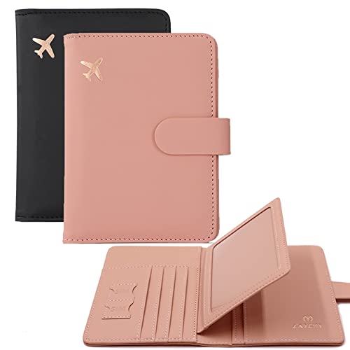 Cnycmy Passport Holder and Vaccine Card Holder,Passport-Wallet-Holder for Women, Rfid Passport Holder with Vaccine Card Slot Waterproof, PU Leather Travel Passport Case (pink+black)