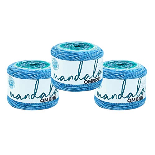 Lion Brand Yarn Mandala Ombré Yarn with Vibrant Colors, Soft Yarn for Crocheting and Knitting, Mantra, 3-Pack