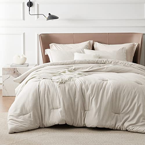 Bedsure King Size Comforter Set - Beige King Comforter Set, Soft Bedding for All Seasons, Cationic Dyed Bedding Set, 3 Pieces, 1 Comforter (104'x90') and 2 Pillow Shams (20'x36'+2')