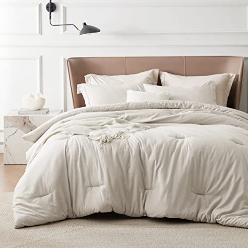 Bedsure Queen Comforter Set - Beige Queen Size Comforter, Soft Bedding for All Seasons, Cationic Dyed Bedding Set, 3 Pieces, 1 Comforter (90'x90') and 2 Pillow Shams (20'x26'+2')