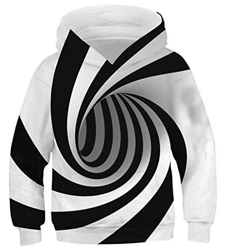 Unisex Kids Hoodie Jackets for Little Girls Boys 8 9 10 11 12 Years Old Funny Design Psychedelic Swirl Stripe 3D Digital Printed Long Sleeve Hooded Sweatshirts Big Pocket Winter Casual Wear Outfits