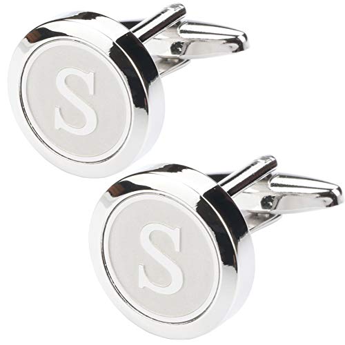 Dannyshi Mens Classic Stainless Steel Initial Cufflinks 26 Alphabet Initial Letter Cufflinks Business Wedding Shirts A-Z (S)