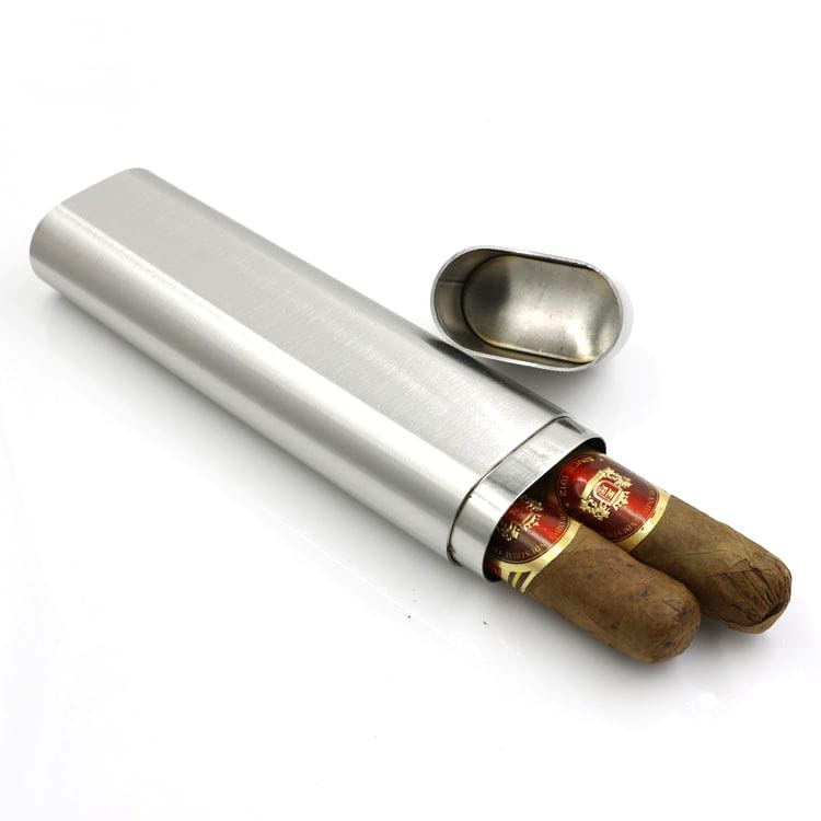 CNFLASK Stainless Steel Cigar Case Cigar Tube Pocket Cigar Holder (Double cigar case, Brush finish)