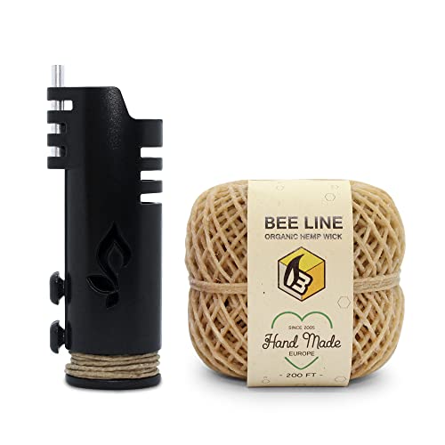 Hemp Wick Bundle Pack: 200 FT Beeline Hemp Roll + 1 Hemplights Hemp Wick Lighter (Black)