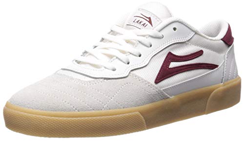 Lakai Men's Cambridge, White/Burgundy Leather, 9 M US