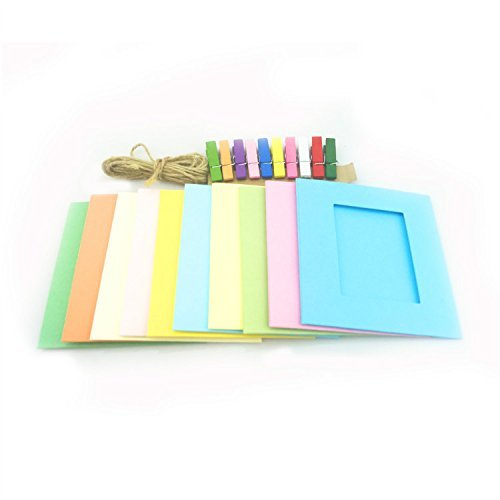 Wall Deco DIY Creative Mini Paper Photo Frame with Mini Colored Clothespins and Twine -Fit Instax Mini Film (2x3 Photo)(Muti-Color)