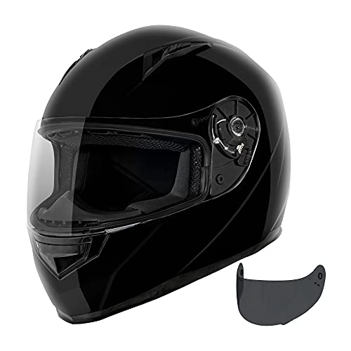 VCAN VX Lightweight Full Face Motorcycle Street Bike Helmet with Extra Tinted Visor DOT & ECE 22.05 Approved (Gloss Black, Large)