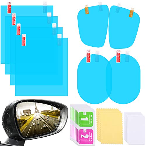 8 Pieces Car Rearview Mirror Film Rainproof Waterproof Mirror Film Anti Fog Nano Coating Car Film for Car Mirrors and Side Windows, Various Shapes