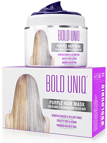 Bold Uniq Purple Hair Mask - Toner for Blonde, Platinum, Bleached, Silver, Gray, Ash & Brassy Hair -Remove Yellow Tones, Reduce Brassiness & Condition Dry, Damaged Hair -Cruelty Free & Vegan -6.76oz
