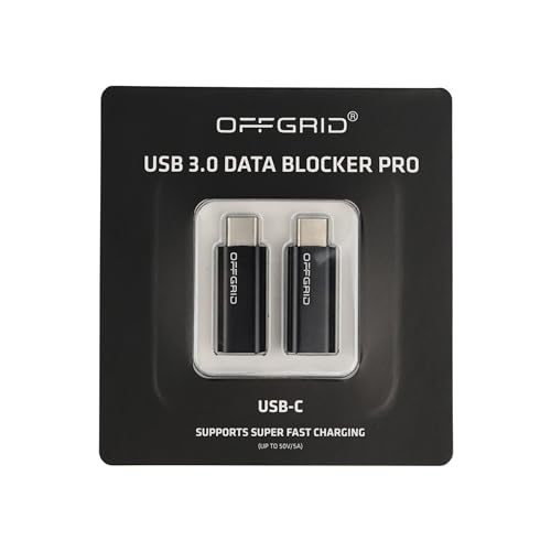 OFFGRID USB Data Blocker Pro Type-C 3.0 (2-Pack) Pure USB Data Blocker for Cell Phones, Tablets, and Laptop, Block Unwanted Data Transfer, Safely Protect Against Juice Jacking