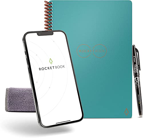 Rocketbook Core Reusable Smart Notebook | Innovative, Eco-Friendly, Digitally Connected Notebook with Cloud Sharing Capabilities | Dotted, 6' x 8.8', 36 Pg, Neptune Teal, with Pen, Cloth, and App Included