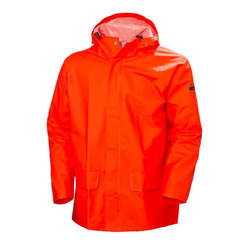 Helly-Hansen Workwear Mandal Adjustable Waterproof Jackets for Men - Heavy Duty Comfortable PVC-Coated Protective Rain Coat, Dark Orange - 4XL