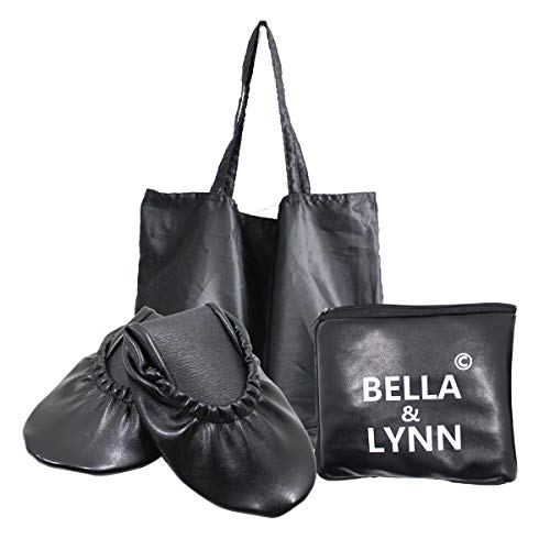 Purse Flats Foldable Ballet Flats Foldable Flats Shoes for Women with Carrying Tote Bag (L-US 7/8, Black)