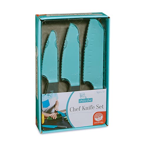 Playful Chef: Safety Knife Set for Kids – 3 Knives Plastic Blades with Serrated Edges – Safe for Little Hands, Ages 5 & up - Dishwasher Safe