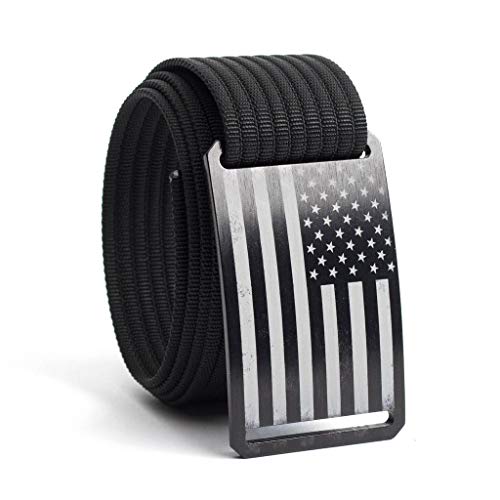 GRIP6 Mens Work Belt - Concealed Carry Belt - Tactical Belt with a Black American Flag Belt Buckle - Black Strap