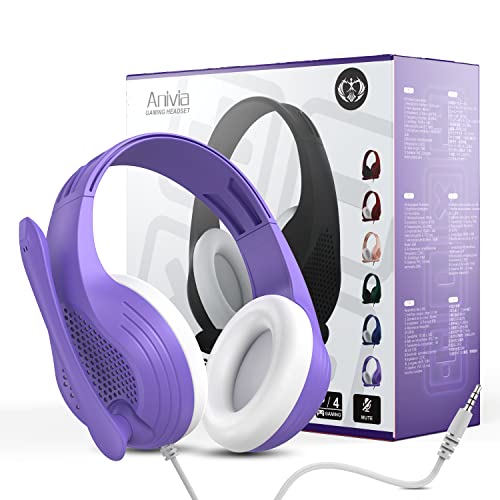 Anivia A9 Pro Purple Headset with Microphone, Stereo Sound Wired Headphones for Teen Girls Boys, Noise Cancelling Microphone with 3.5MM Jack for PC/Tablet/Game/Kindle/School/Travel/Online Learning