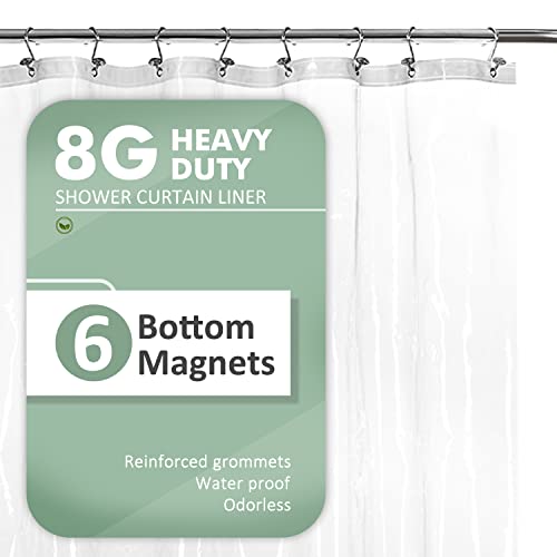 Barossa Design Long Shower Curtain Liner 78' Height - 6 Magnets & 8G Heavy Duty PEVA, Waterproof, PVC Free, Metal Grommets, Clear, 72x78