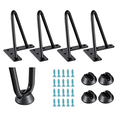 WHUANGKAKA 6' Hairpin Legs Solid Steel Furniture Table Leg, Heavy Duty Wrought Iron Table Legs,6 inch 2 Rods Furniture Legs, DIY Coffee Table Legs,SOFE Legs,Cabinet ect, with 4pcs Floor Protectors.