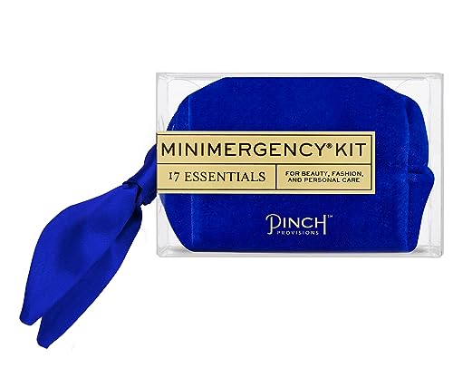 Pinch Provisions Velvet Minimergency Kit, for Her, Includes 17 Must-Have Emergency Essential Items, Compact, Multi-Functional Pouch, Gift for Parties and Birthdays (Cobalt)