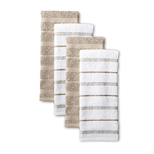 KitchenAid Albany Kitchen Towel 4-Pack Set, Cotton, Milkshake Tan/White, 16'x26'