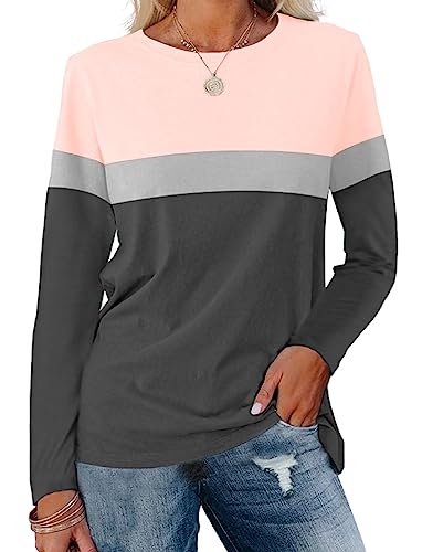 Minetom Women's Color Block Tunic Tops Casual Long Sleeve Shirts Round Neck Pullover