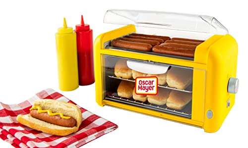Nostalgia Oscar Mayer Extra Large 8 Hot Dog Roller & Bun Toaster Oven, Stainless Steel Grill Rollers, Non-stick Warming Racks, Perfect for Dogs, Veggie Sausages, Brats, Adjustable Timer