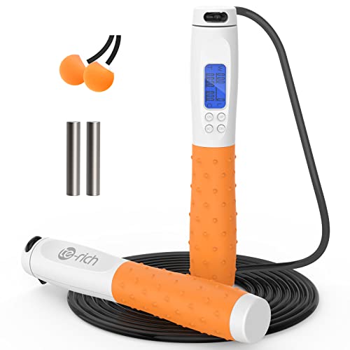 Te-Rich Jump Rope, Weighted Jump Rope for Fitness, Skipping Rope with Counter - Heavy Handles, Adjustable Length - Cordless Jumping Rope for Men Women Kids Fitness Exercise Training