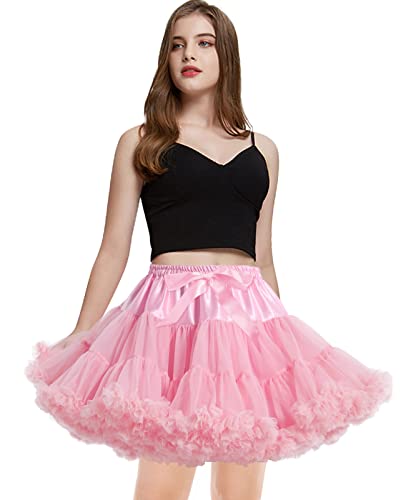 Women's Soft Puffy Tulle Petticoat Elastic Waist Princess Ballet Dance Short Tutu Skirts Party Pettiskirt Pink