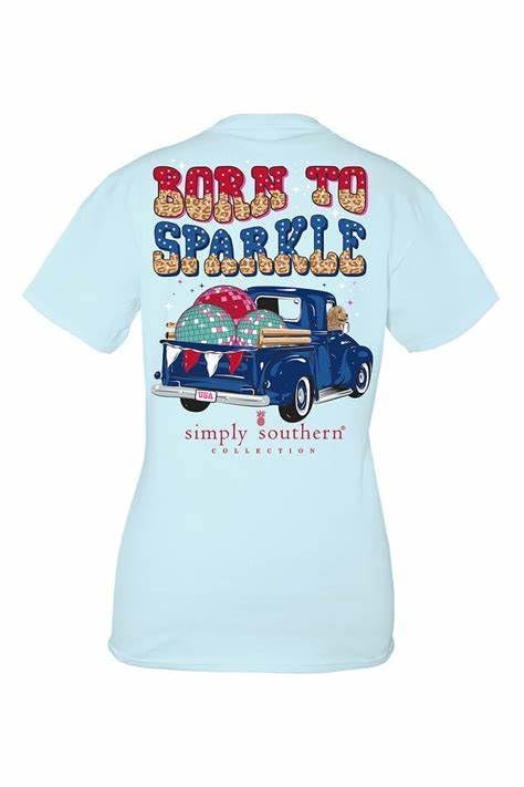 Simply Southern Born to Sparkle - Vintage Truck - Adult T-Shirt (as1, Alpha, xx_l, Regular, Regular) Ice Blue