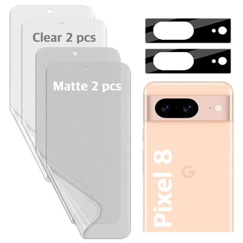 [2SET 6PCS] (2 Self Healing(clear) TPU film + 2 Anti-glare(matte) TPU film Screen Protector + 2 Lens Protector) compatible with Google Pixel 8 5G 2023 Easy to Install TPU Film screen protector Scratch Resistant [Perfect Fit for 3D edge Screen] For Google Pixel8 5G 2023 TUFF STONEScreen Protector