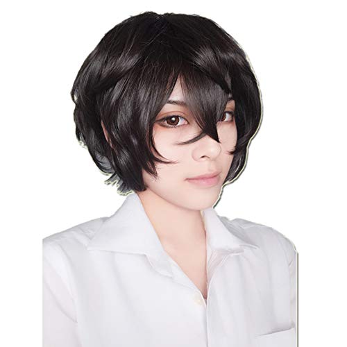 SUNXXCOS Curly High Temperature Fiber for Male Dark Brown Short Cosplay Wigs Synthetic (Dazai Osamu)