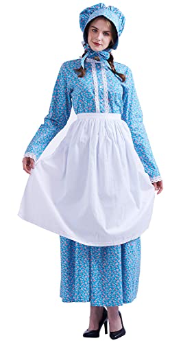 GRACEART Women's Pioneer Woman Costume Colonial Dress 100% Cotton Blue 18