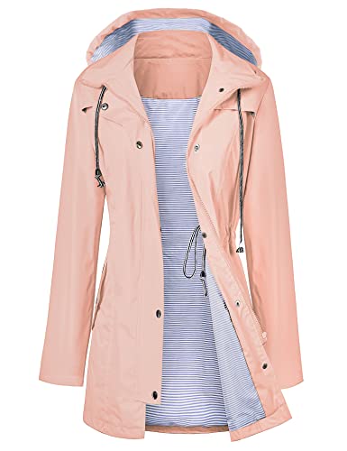 LOMON Raincoat Women Waterproof Long Hooded Trench Coats Lined Windbreaker Travel Jacket Pink M