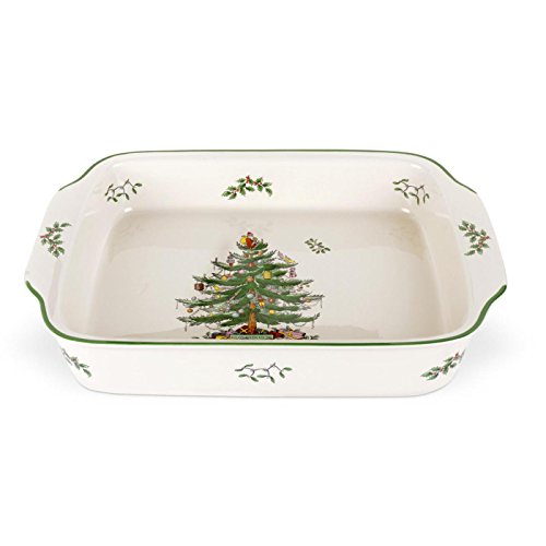Spode Christmas Tree Large Rectangular Handled Dish | Deep Baking Pan for Oven | Casserole and Lasagna Bakeware | 15 x 11 Inch | Microwave and Dishwasher Safe