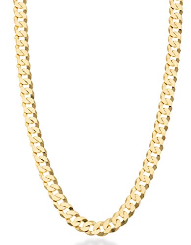 Miabella Solid 18K Gold Over Sterling Silver Italian 7mm Diamond-Cut Cuban Link Curb Chain Necklace for Men Women (Length 22 Inches)